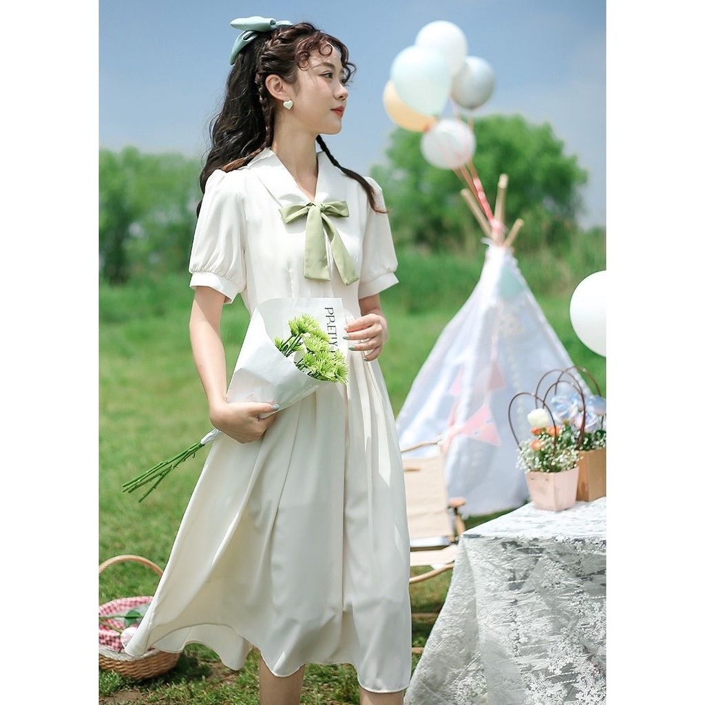 Đầm Dáng Chữ A Thắt Nơ Eo Phong Cách Pháp Thời Trang Mùa Hè Xinh Xắn Cho Nữ