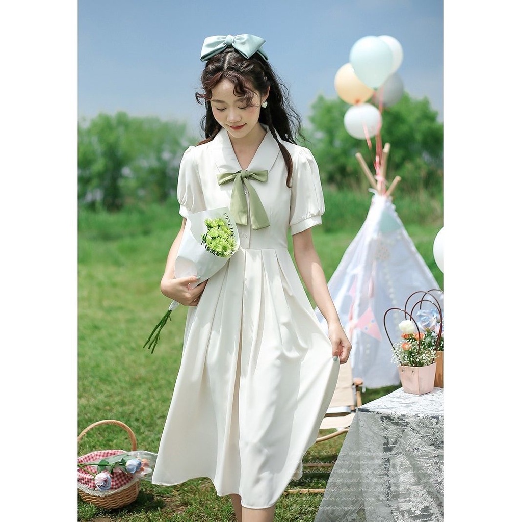 Đầm Dáng Chữ A Thắt Nơ Eo Phong Cách Pháp Thời Trang Mùa Hè Xinh Xắn Cho Nữ