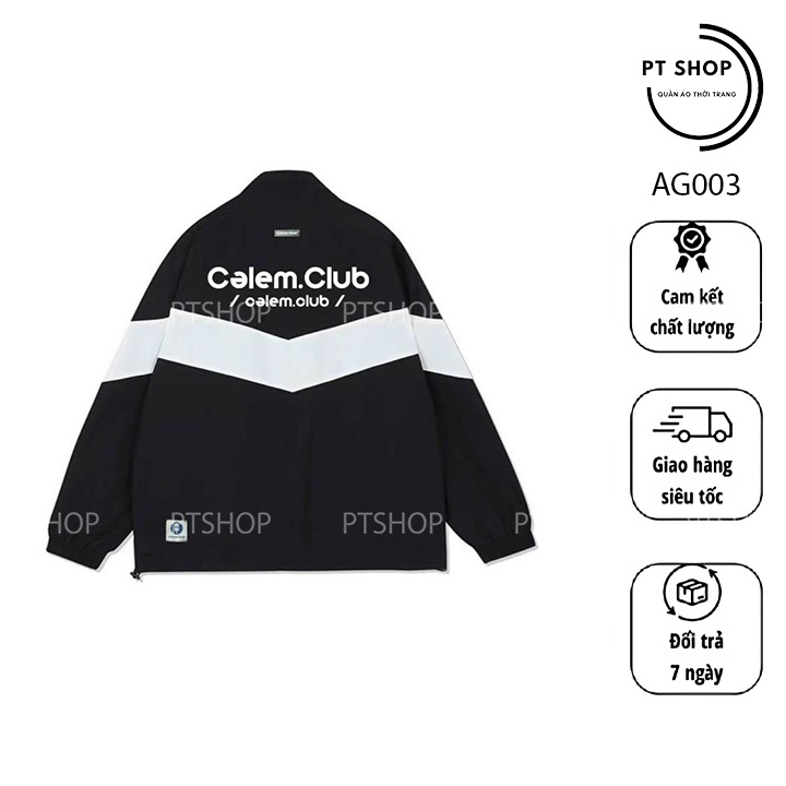 Áo Khoác dù Calem Club Đen Phối Trắng form rộng thoải mái ,chất liệu dù 2 lớp cao cấp