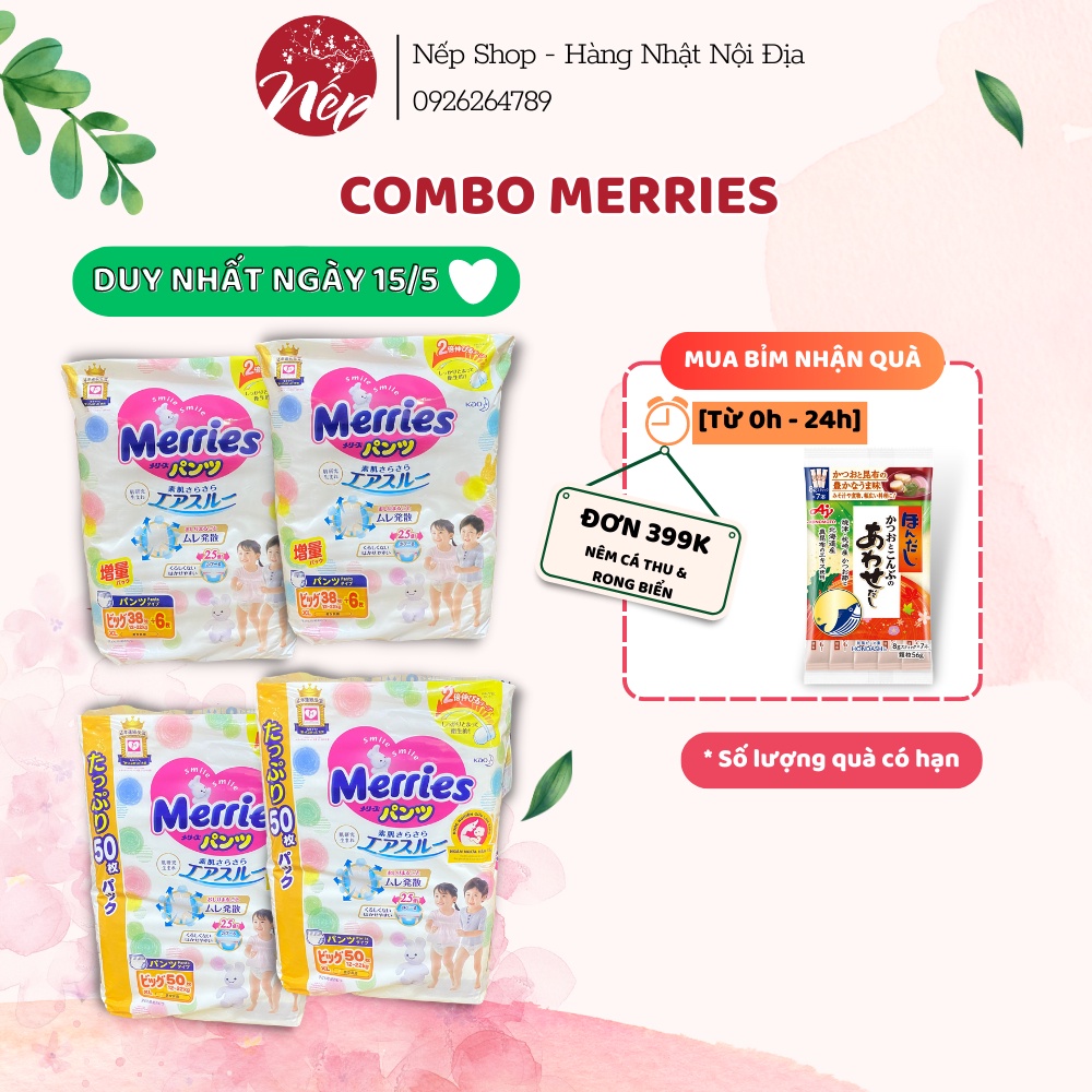 COMBO 2 BỊCH BỈM DÁN/QUẦN MERRIES CỘNG MIẾNG NỘI ĐỊA NHẬT SS96/ S88/M64/M68/ L58/ L50/Xl44/XXL28