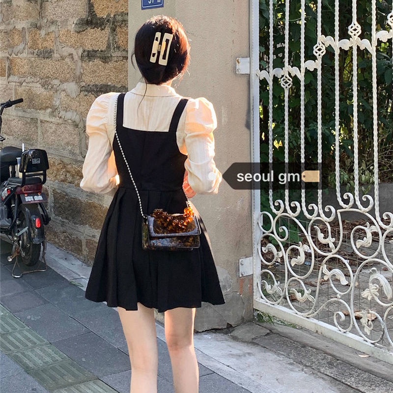 Đầm Nữ Tay Dài Giả Hai Lớp Thời Trang Hàn Quốc Xinh Xắn