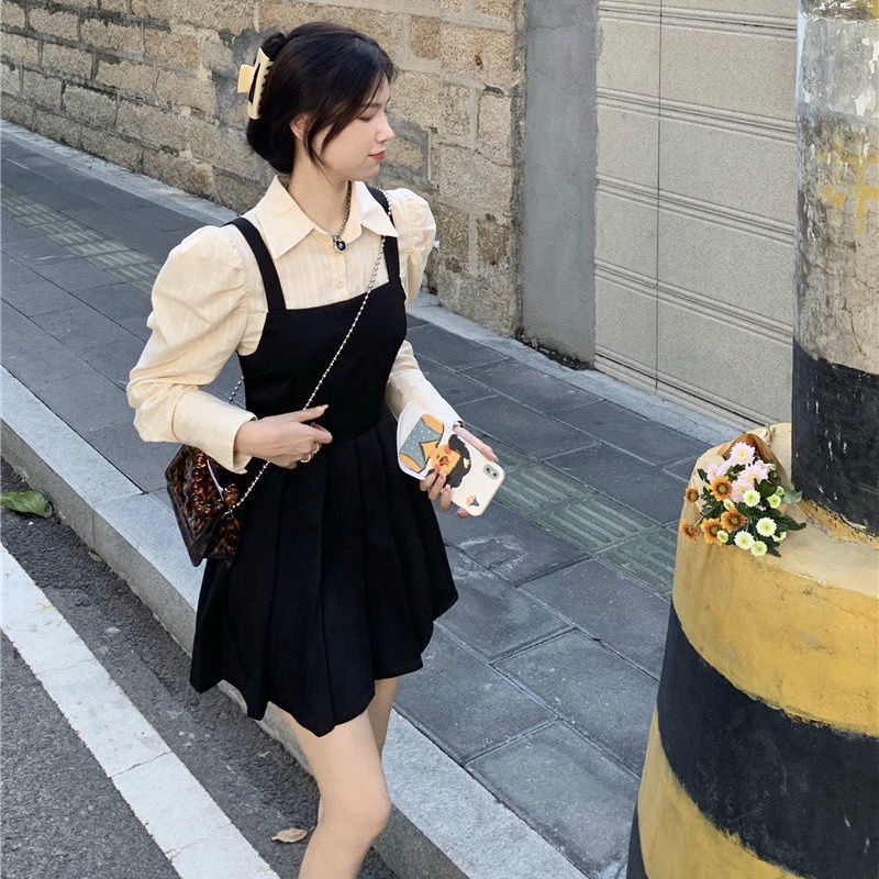 Đầm Nữ Tay Dài Giả Hai Lớp Thời Trang Hàn Quốc Xinh Xắn