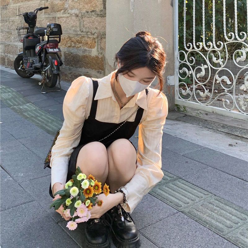 Đầm Nữ Tay Dài Giả Hai Lớp Thời Trang Hàn Quốc Xinh Xắn