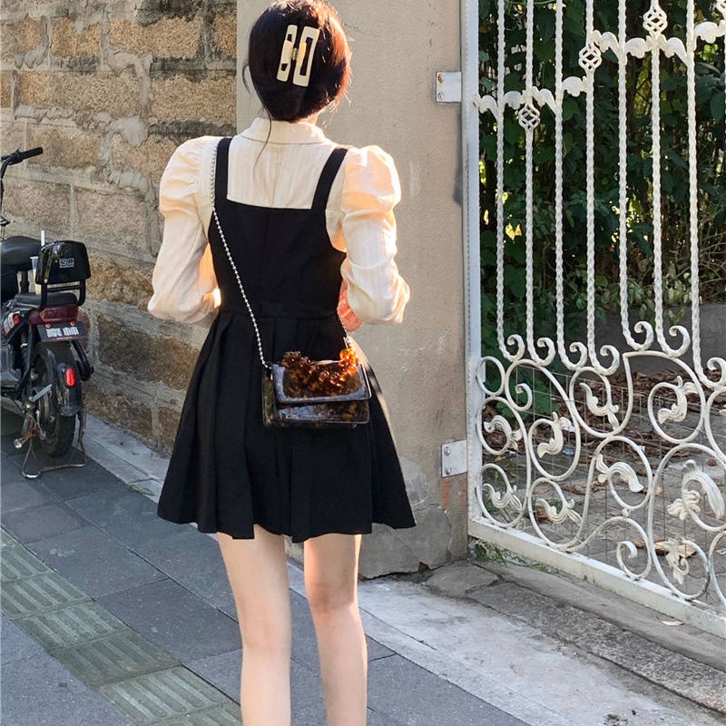 Đầm Nữ Tay Dài Giả Hai Lớp Thời Trang Hàn Quốc Xinh Xắn