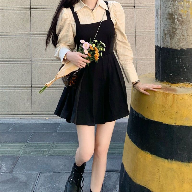 Đầm Nữ Tay Dài Giả Hai Lớp Thời Trang Hàn Quốc Xinh Xắn