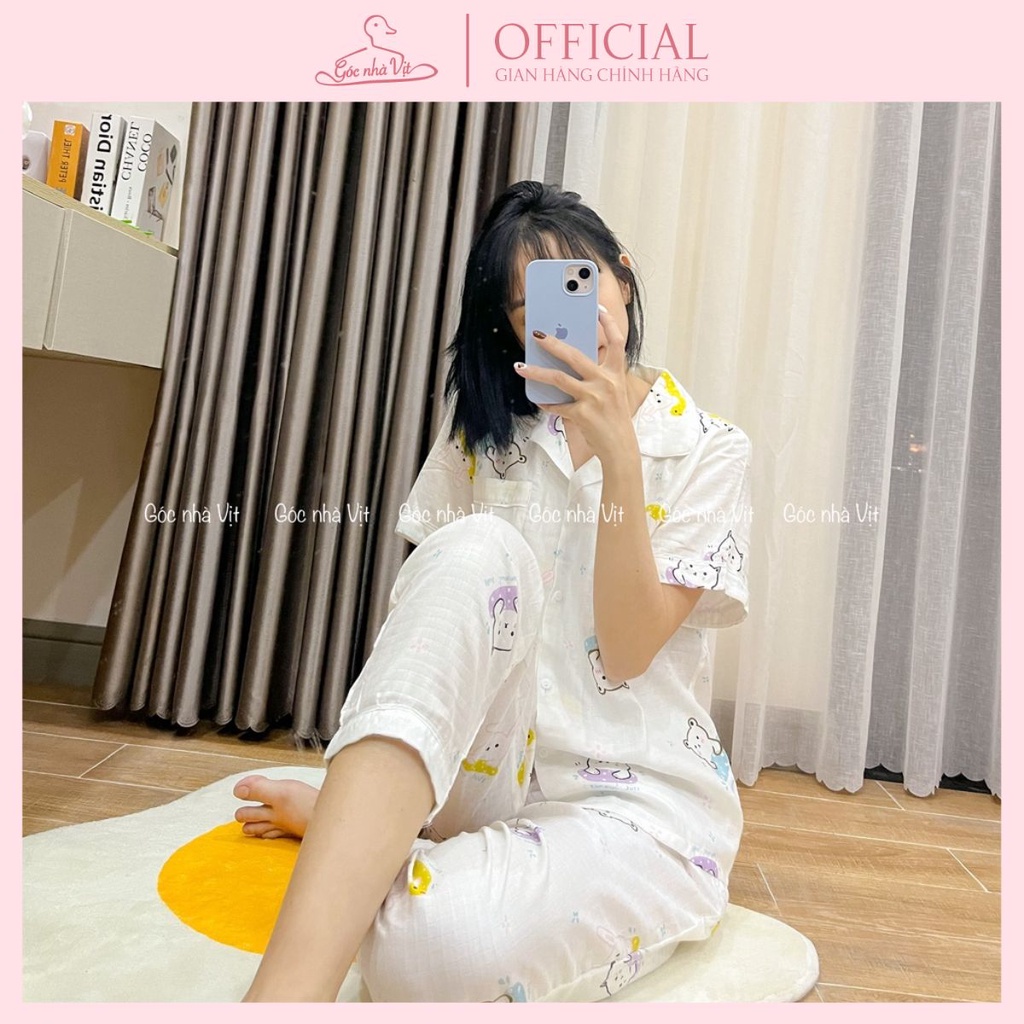 (HÀNG SẴN) Đồ ngủ nữ quần dài vải xô sợi tre mềm mịn và thoáng mát, kiểu pijama dài