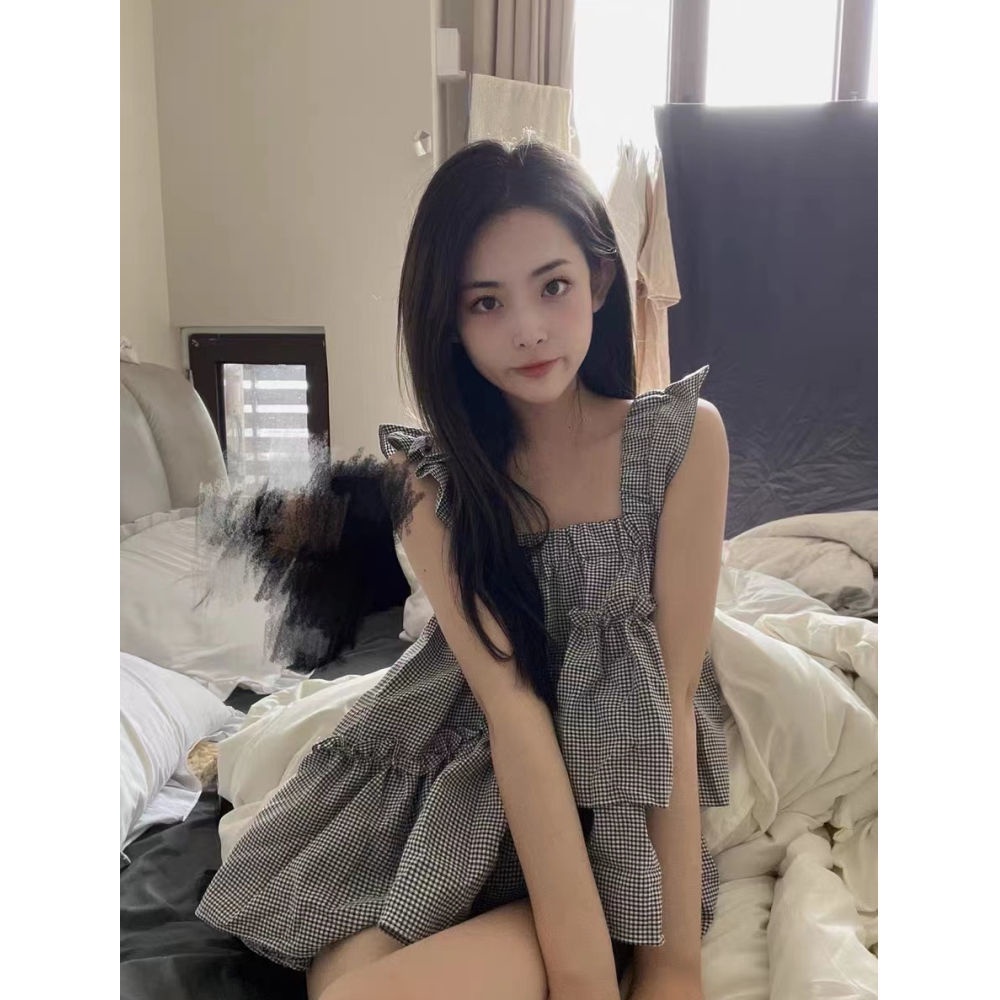 Áo Hai Dây Dáng Rộng Họa Tiết Sọc Caro Ngọt Ngào Thời Trang Mùa Hè Cho Nữ