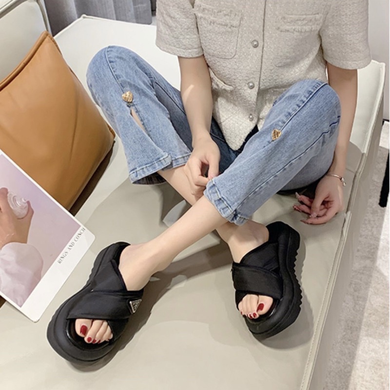 DÉP NỮ quay chéo khoá Pra hàng quảng châu cao 5Cm mang êm chân