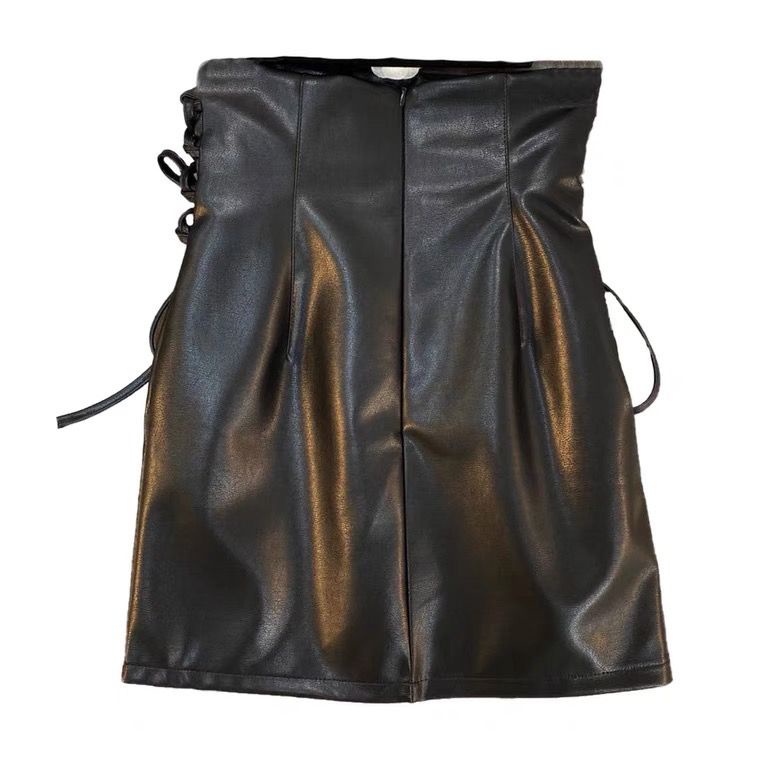 Chân Váy Da PU Lưng Cao Cột Dây Thời Trang Thu Đông Quyến Rũ Cho Nữ