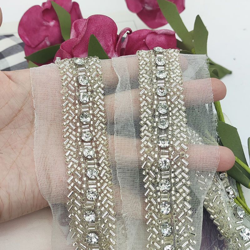 Phụ Kiện Vòng Hoa Ren Đính Hạt Làm Đồ Thủ Công Phong Cách Mới Trang Trí Đầm Cưới DIY