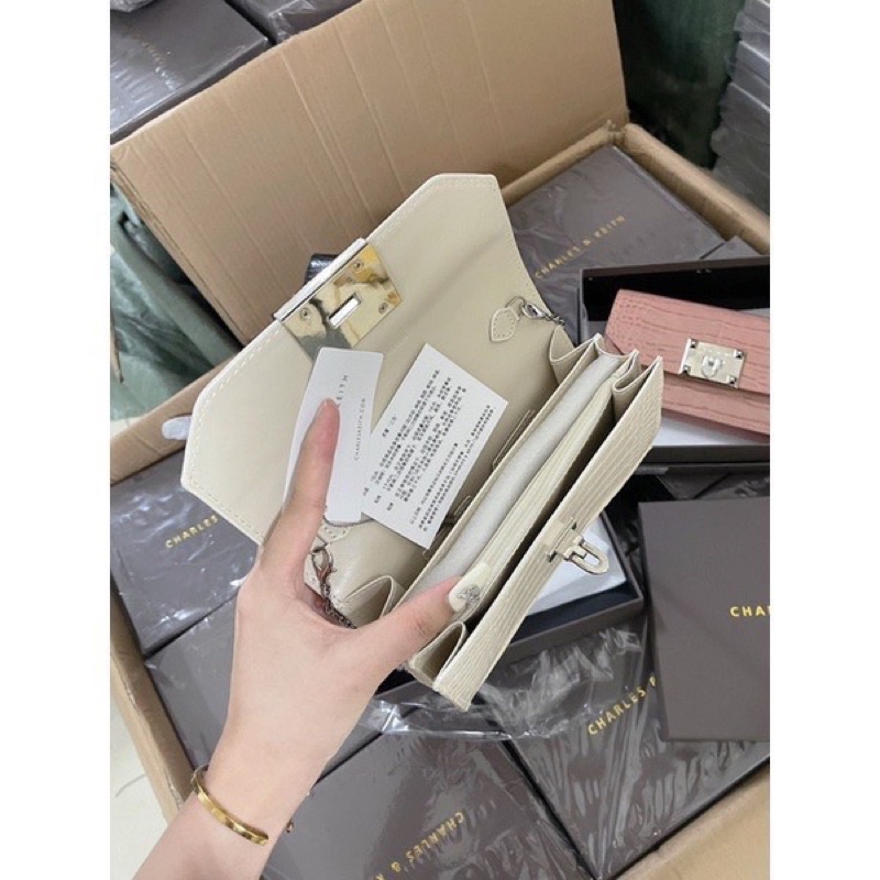 Túi xách nữ C N K CLUTCH VẢN RẮN chữ C khoá nhọn size 19 kèm hộp