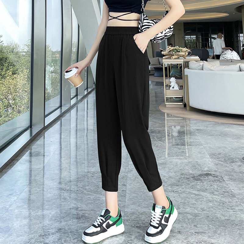 Jiashucheng Quần Harem Dài Tới Mắt Cá Chân Lưng Cao Bằng Lụa Lạnh Mỏng Phong Cách Harem Mùa Hè Cỡ Lớn Đơn Giản Dễ Phối Đồ Dành Cho Bạn