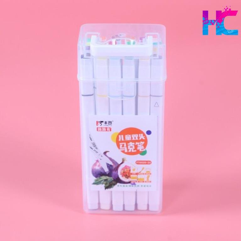 Bút dạ màu marker 2 đầu cao cấp hộp nhựa 12/18/24/36 - hang_chuan