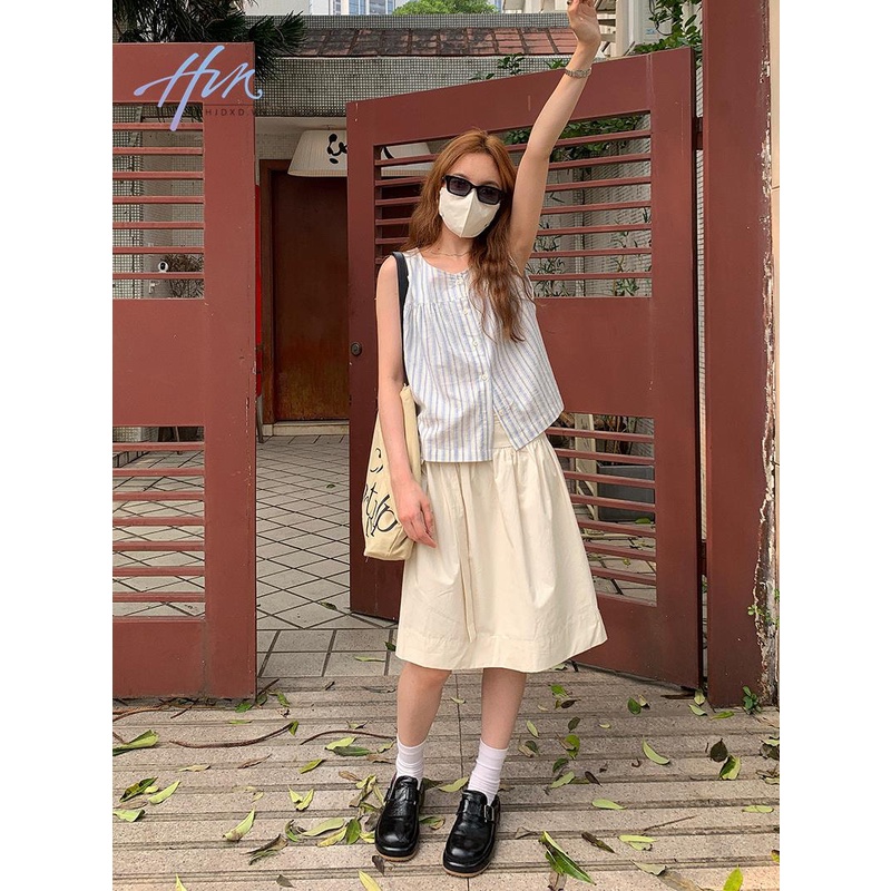 Set Áo Thun Ngắn Tay Sọc Ngang Và Chân Váy Chữ A Thời Trang Dành Cho Nữ