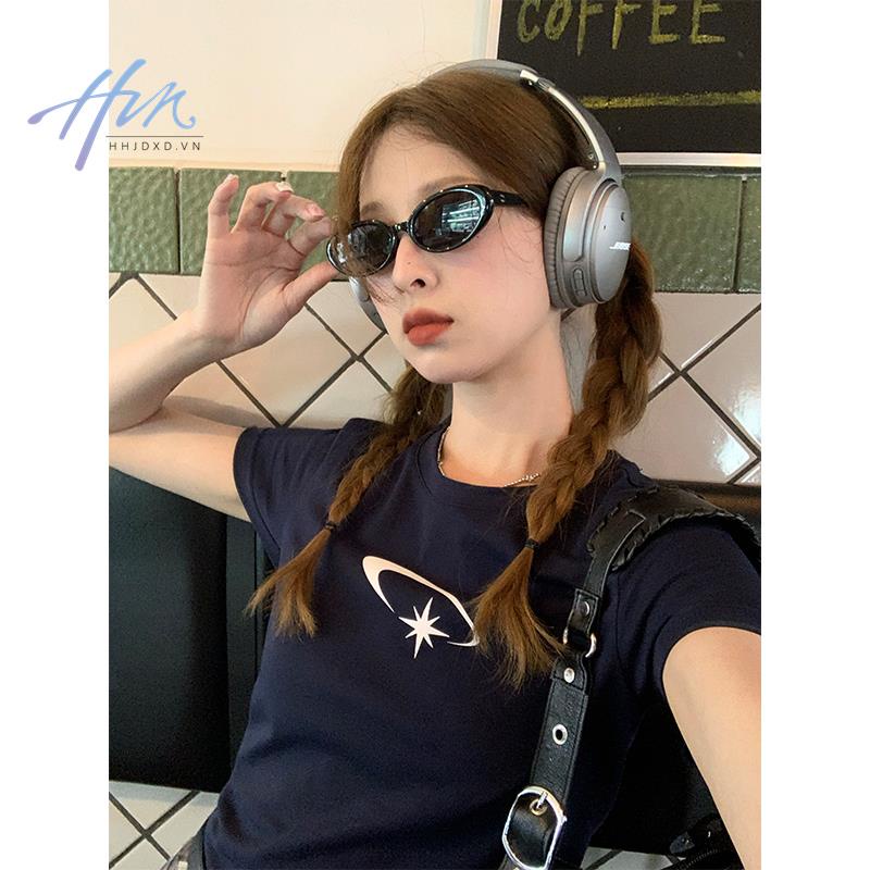 Áo Thun Ngắn Tay Dáng Ôm In Họa Tiết Đơn Giản Thời Trang Mùa Hè Cho Nữ