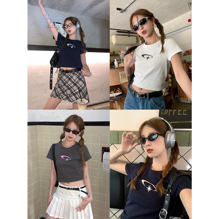 Áo Thun Ngắn Tay Dáng Ôm In Họa Tiết Đơn Giản Thời Trang Mùa Hè Cho Nữ