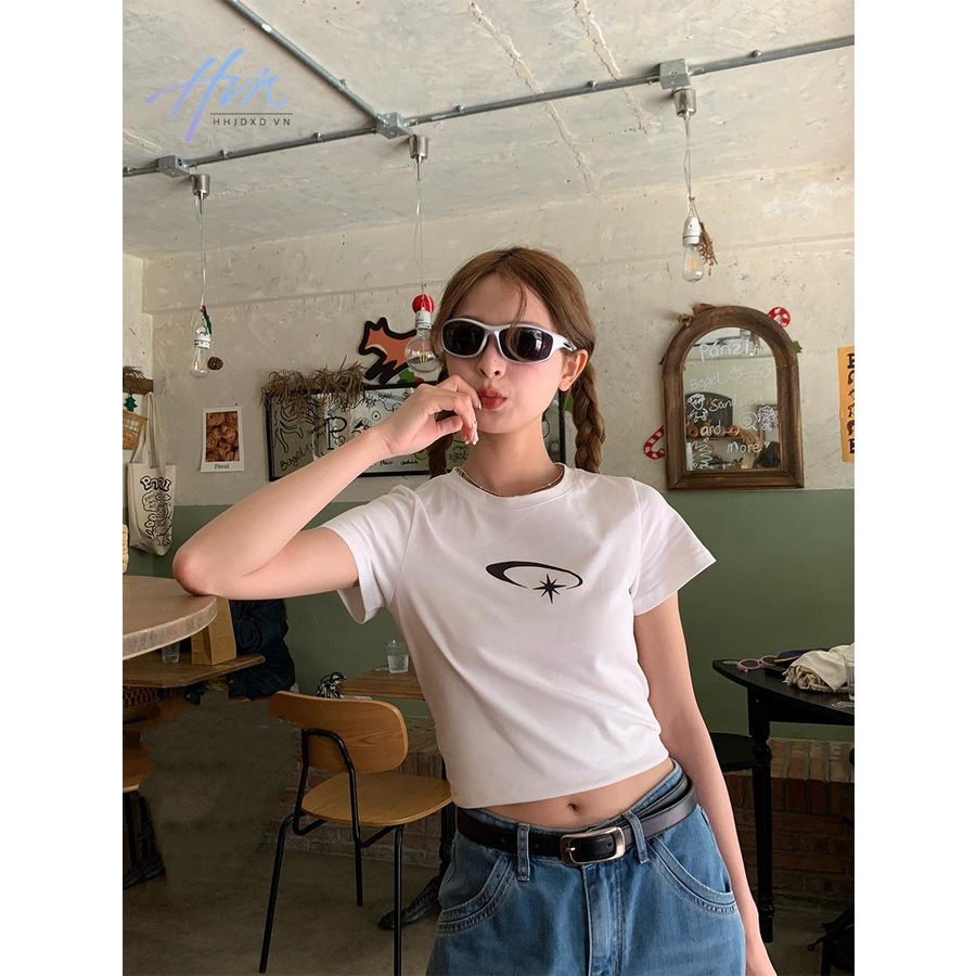 Áo Thun Ngắn Tay Dáng Ôm In Họa Tiết Đơn Giản Thời Trang Mùa Hè Cho Nữ