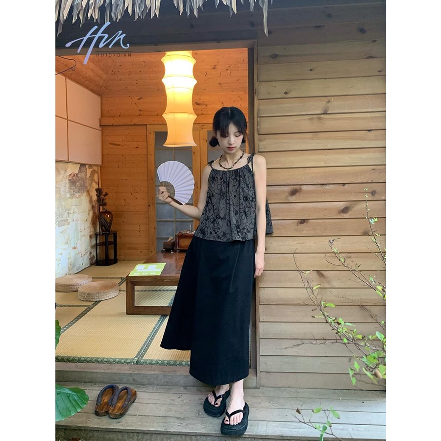Đầm Dài Hai Dây Đính Hạt Màu Đen Phong Cách Trung Hoa Thời Trang Mùa Hè Cho Nữ
