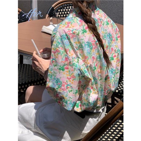 Áo Sơ Mi Cotton Ngắn Tay Dáng Rộng In Họa Tiết Hoa Sơn Dầu Phong Cách Mùa Hè Cho Nữ
