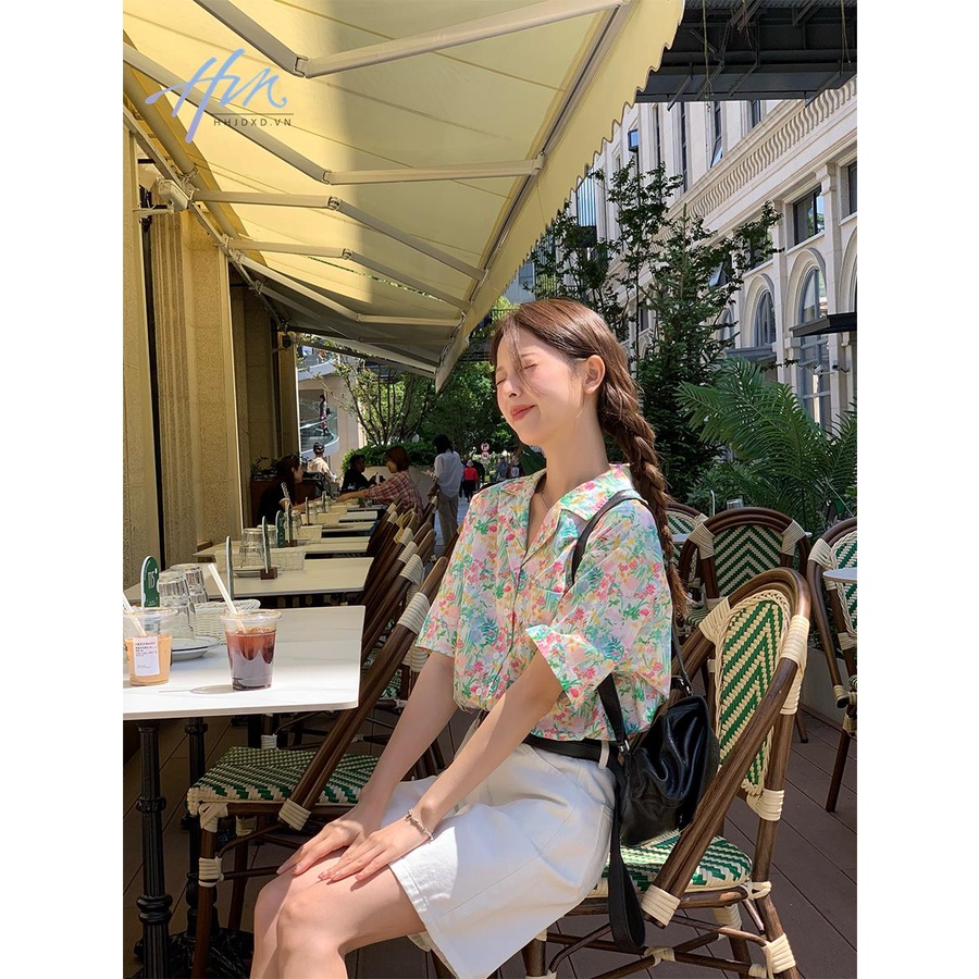 Áo Sơ Mi Cotton Ngắn Tay Dáng Rộng In Họa Tiết Hoa Sơn Dầu Phong Cách Mùa Hè Cho Nữ