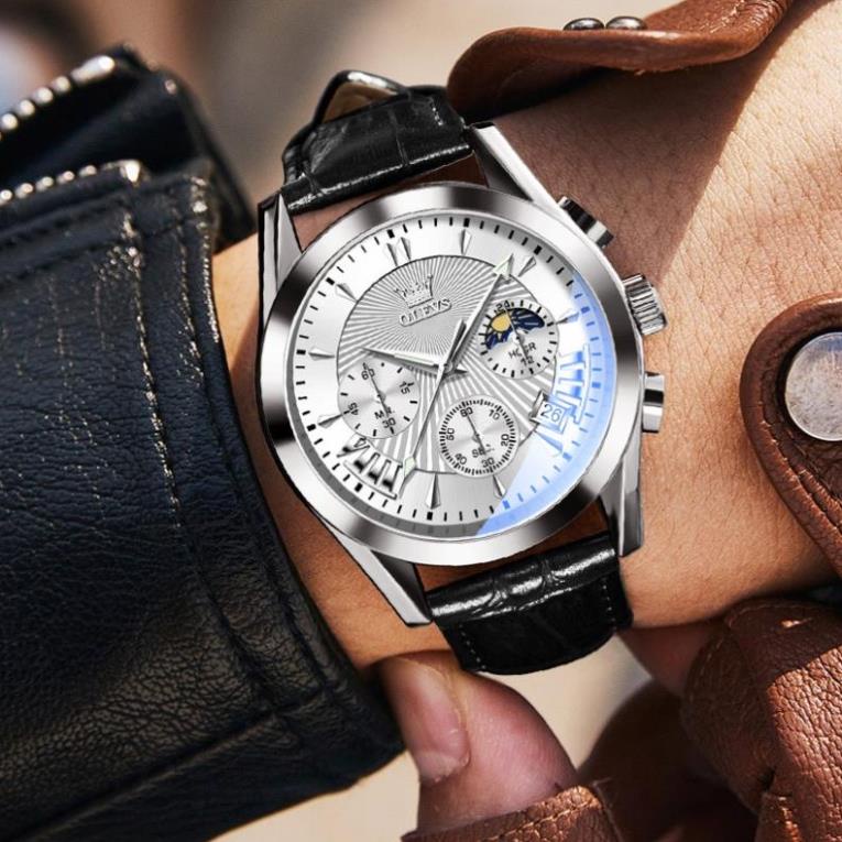 Đồng hồ nam chính hãng OLEVS 2876 dây da bò  Chống thấm nước sâu  hiệu ứng phát sáng