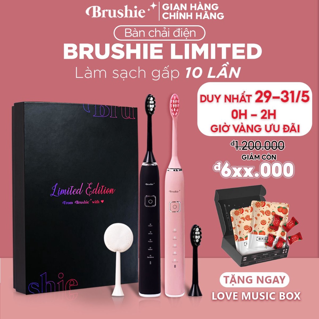 Bàn Chải Điện Brushie Màu Hồng 5 Chế Độ Làm Sạch, Tích Hợp Đầu Rửa Mặt, Công Nghệ Sóng Âm, Hàng Chính Hãng Smilee