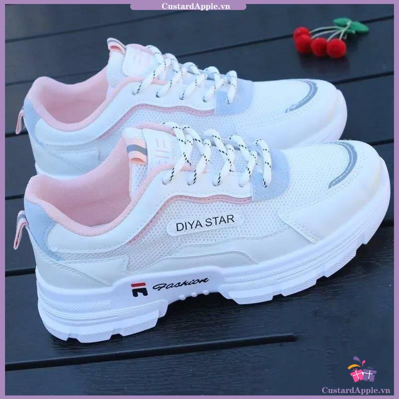 Giày trắng đế dày mùa thu đông giày dễ phối mẫu mới mùa thu thoáng khí mặt lưới giày nữ giày thể thao thời trang