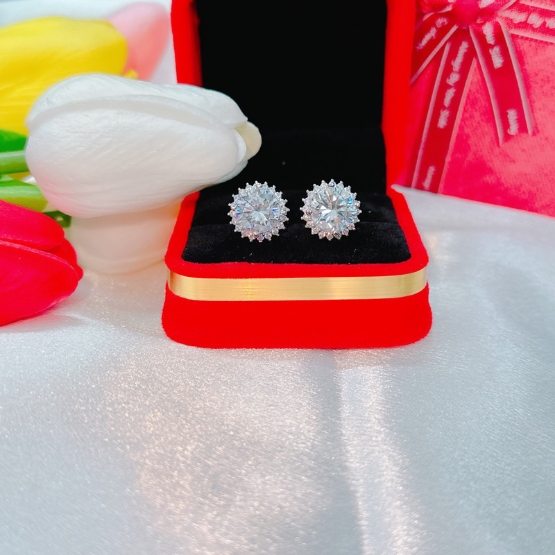 Bông tai hoa tia đá trụ 10li mạ bạch kim Sáng đẹp