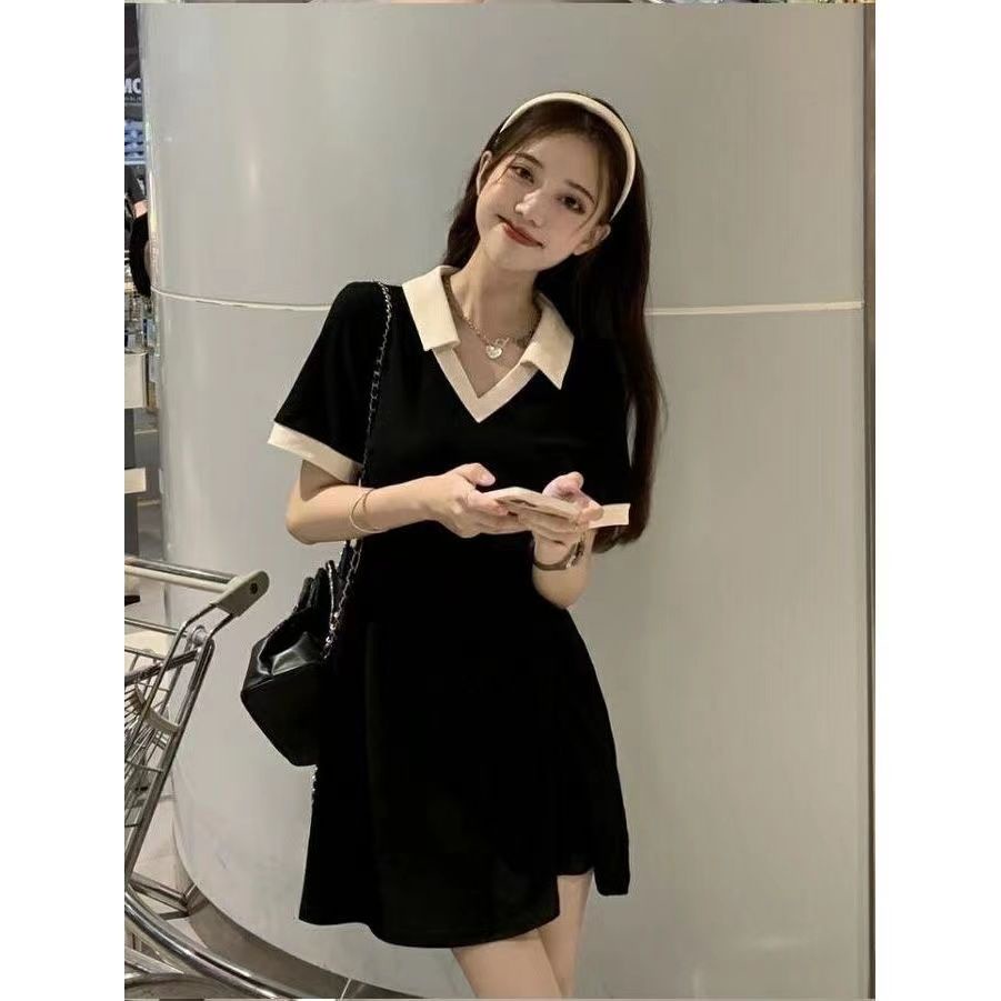 Đầm Ngắn Dáng Chữ a Cổ polo Phối Dây Rút Phong Cách Pháp Thời Trang Mùa Hè n / n2023