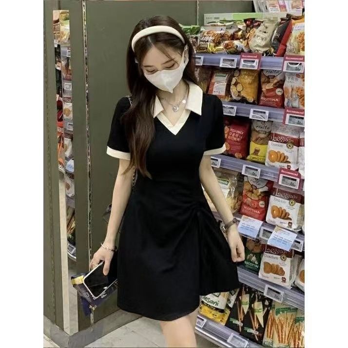 Đầm Ngắn Dáng Chữ a Cổ polo Phối Dây Rút Phong Cách Pháp Thời Trang Mùa Hè n / n2023