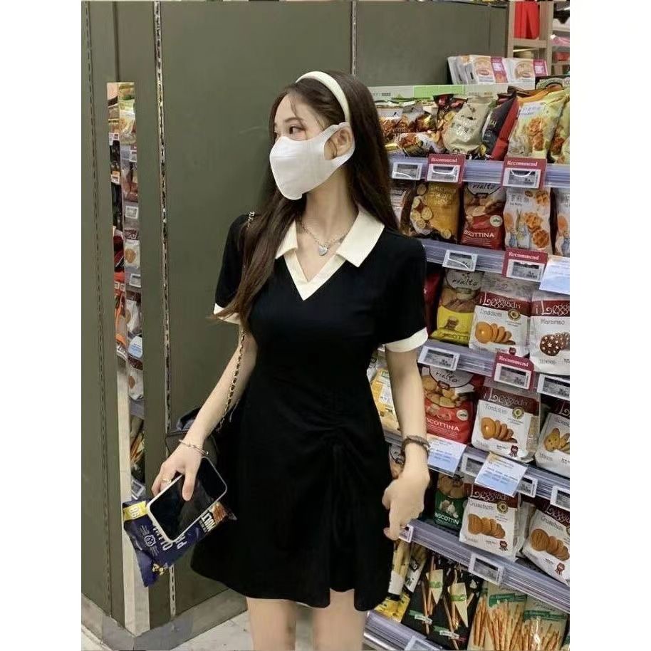 Đầm Ngắn Dáng Chữ a Cổ polo Phối Dây Rút Phong Cách Pháp Thời Trang Mùa Hè n / n2023