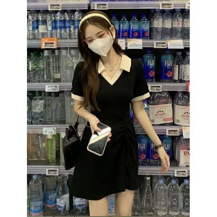 Đầm Ngắn Dáng Chữ a Cổ polo Phối Dây Rút Phong Cách Pháp Thời Trang Mùa Hè n / n2023