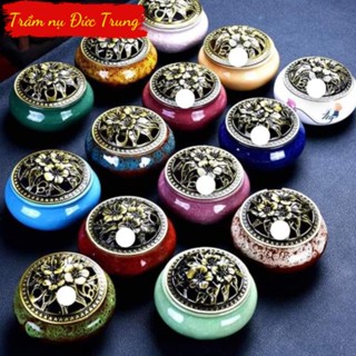  Lư Xông Nụ Trầm Hương - ĐỨC TRUNG Đốt Nhang Khoanh Vòng Phong Thủy Bằng Gốm Sứ Vân Rạn Cao Cấp 