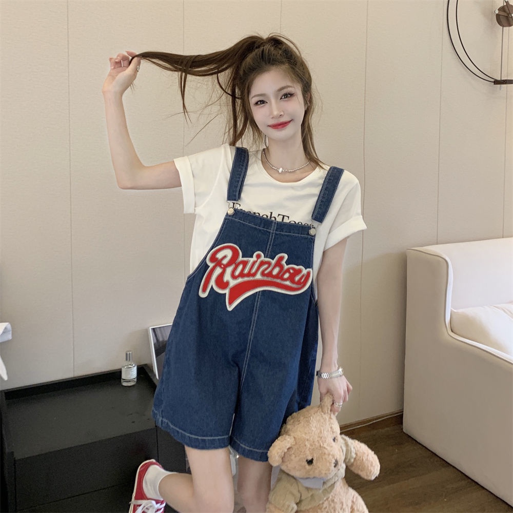 Jiashucheng Salt Series Quần Yếm Denim Ngắn Dáng Rộng Thiết Kế Mới Mùa Hè Phong Cách Nhật Bản Cho Nữ