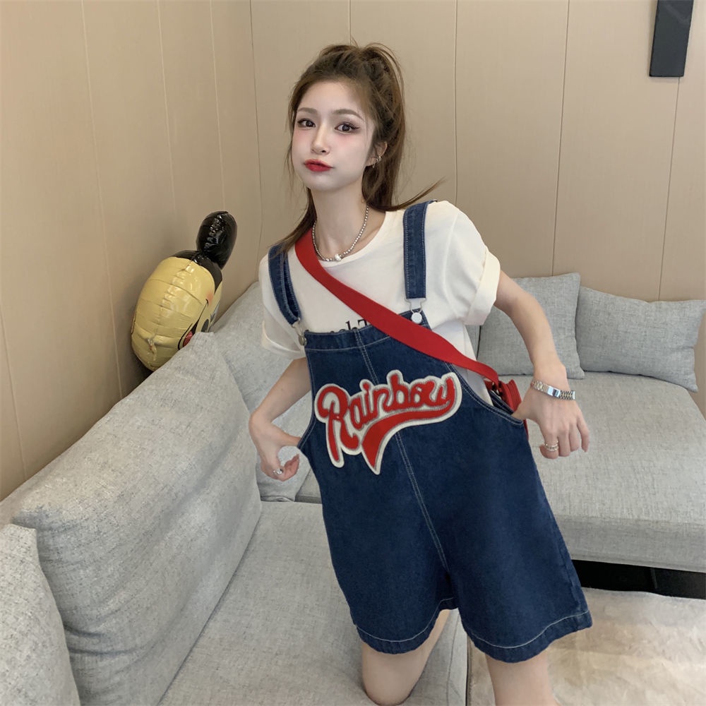 Jiashucheng Salt Series Quần Yếm Denim Ngắn Dáng Rộng Thiết Kế Mới Mùa Hè Phong Cách Nhật Bản Cho Nữ