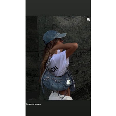 Túi xách nữ chất vải bò denim sz25cm phụ kiện đính đá sáng choang fullbox