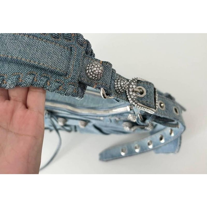 Túi xách nữ chất vải bò denim sz25cm phụ kiện đính đá sáng choang fullbox