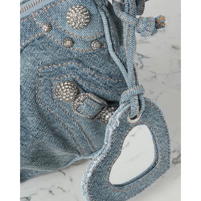 Túi xách nữ chất vải bò denim sz25cm phụ kiện đính đá sáng choang fullbox