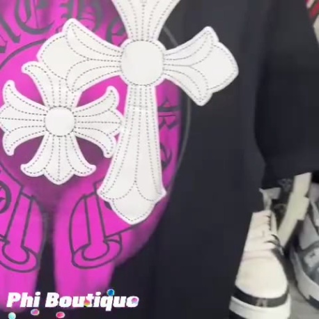 Áo phông nam nữ Premium Cotton in hình chữ thập Chrome Hearts loang hồng hai mặt phong cách trẻ trung 2023 | BigBuy360 - bigbuy360.vn