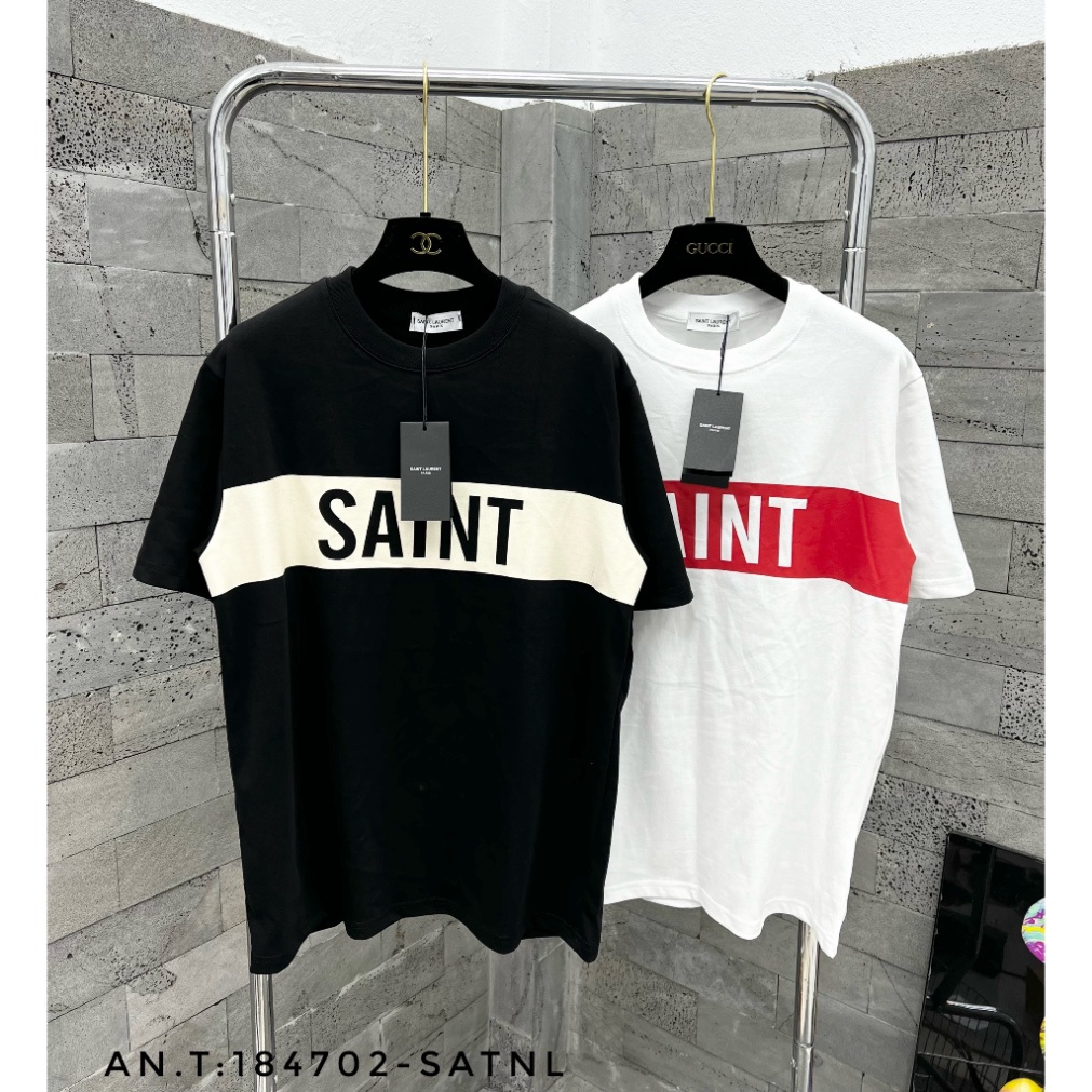 Áo Thun Saint - Larent Phối Hình In Ngang Phong Cách Dolce Phong Cách Trẻ Trung , Áo Unisex Nam Nữ2023