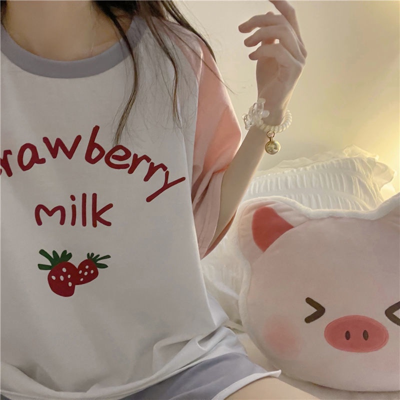 Bộ Đồ Ngủ Ngắn Tay Dáng Rộng Thời Trang Mùa Hè Giản Dị Dành Cho Nữ Sinh