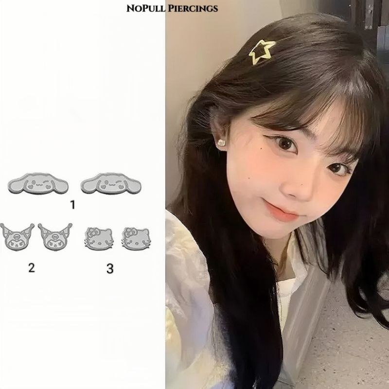 (1 chiếc) Khuyên tai hoạt hình dễ thương - Khuyên Thép Y Tế - Khuyên tai hình mèo Hello Kitty - Khuyên xỏ tai