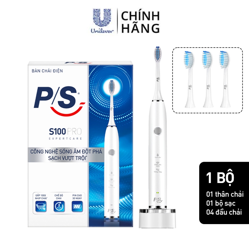 Cam kết Bộ Bàn Chải Điện P/S S100 PRO màu trắng & Bộ 2 đầu chải thay thế Sạch Sâu