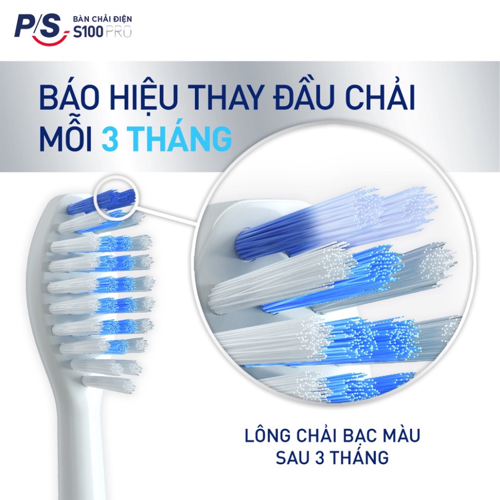Cam kết Bộ Bàn Chải Điện P/S S100 PRO màu trắng & Bộ 2 đầu chải thay thế Sạch Sâu