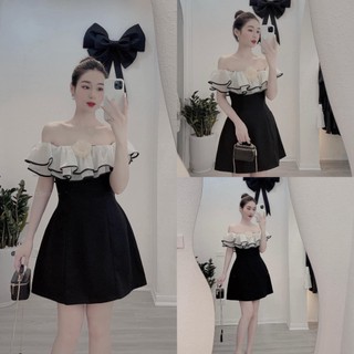 Váy thiết kế trễ vai đính hoa ngực, chất tuyết mưa sịn đẹp