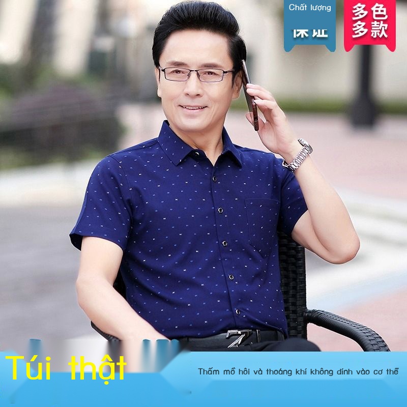 Áo Sơ Mi Tay Ngắn Chất Liệu Lụa Lạnh 20% Thời Trang Mùa Hè Cho Nam Trung Niên