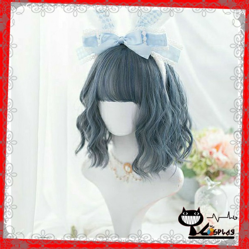 [Sẵn] Wig teen/lolita/cosplay màu xanh khói C8262 - nguyên đầu sóng ngắn [Miu Cosplay 01]