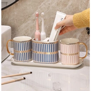 Bộ 4 món cốc đánh răng gốm sứ cao cấp nhiều hoạ tiết