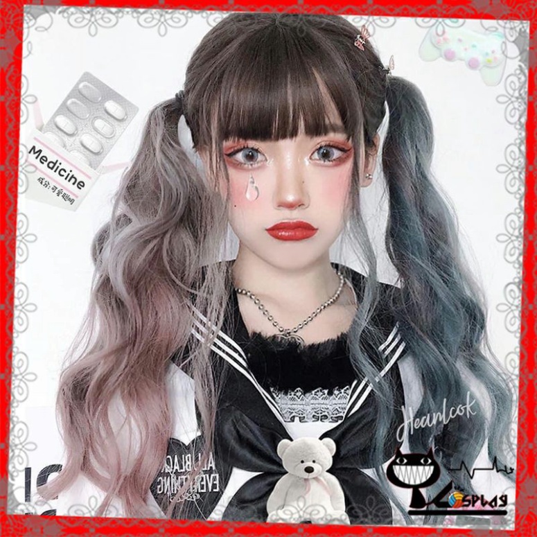 [Sẵn] Wig teen/lolita/cosplay omber hai màu cá tính C8259 nửa nâu nửa xanh [Miu Cosplay 01]