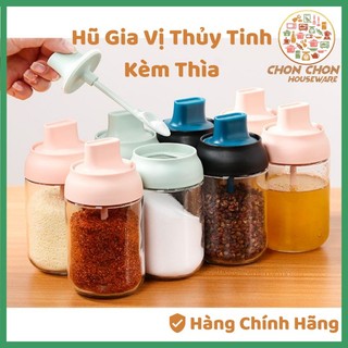 Hũ đựng gia vị thuỷ tinh Hũ gia vị kèm muỗng Lọ đựng gia vị 250ml hàng xịn mẫu mới màu Green và Pink sang trọng